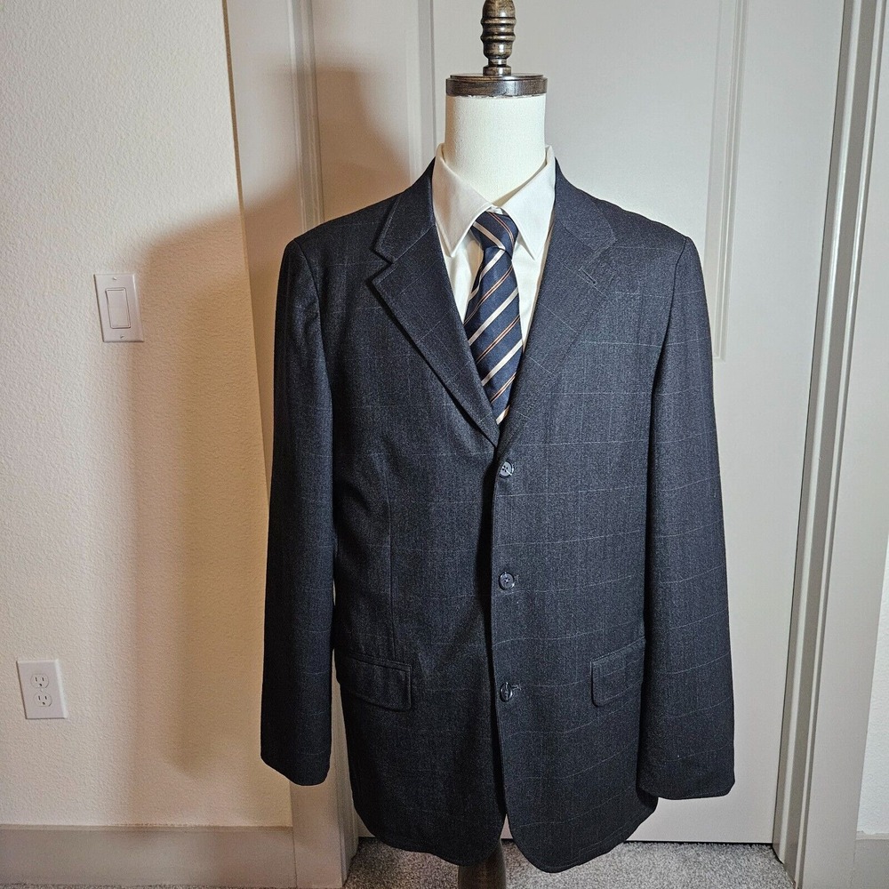 Gap Blazer Sport Coat Jacket Men 44R 98% Wool Gray Plaid - Picture 1 of 16